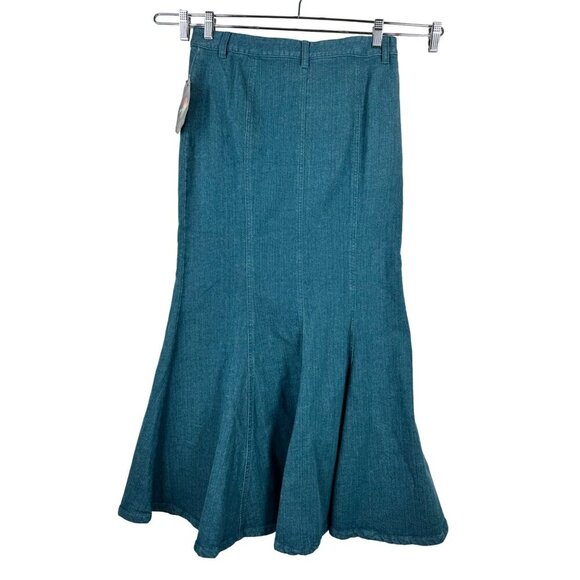 VTG Jeanology Denim Maxi Skirt Western Y2K 90s Boho Flare Teal sz 8 - Picture 3 of 7
